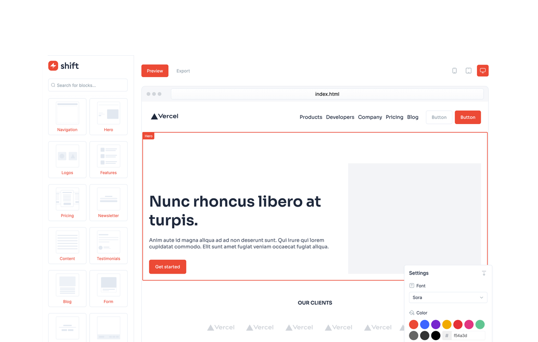 Shift page builder