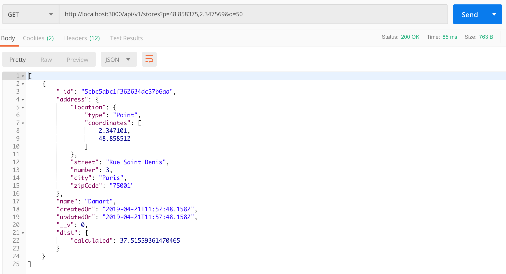 results api geonear